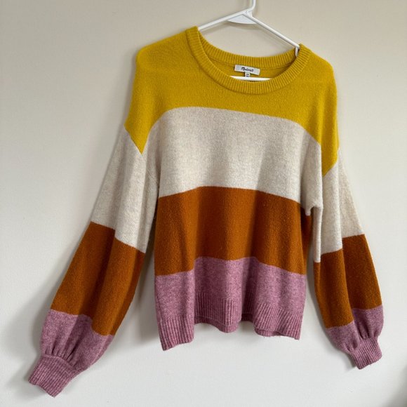 Madewell Colorblock Striped Gladwell Balloon Sleeve Pullover Alpaca Sweater XXS - Picture 4 of 9
